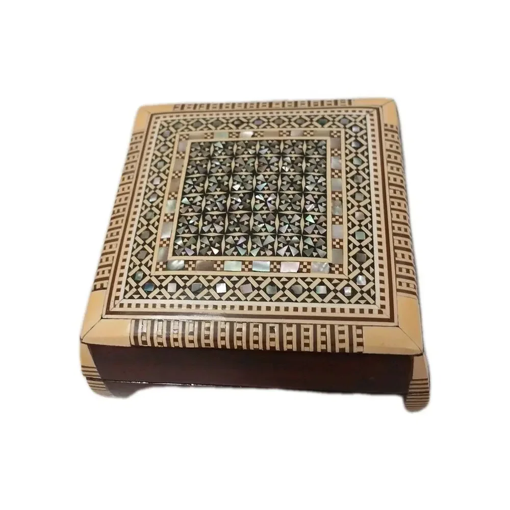 Exotic Egyptian Hand Inlaid Mother Pearl Jewelry Wood Box 3.5' Gift Storage‎ Box